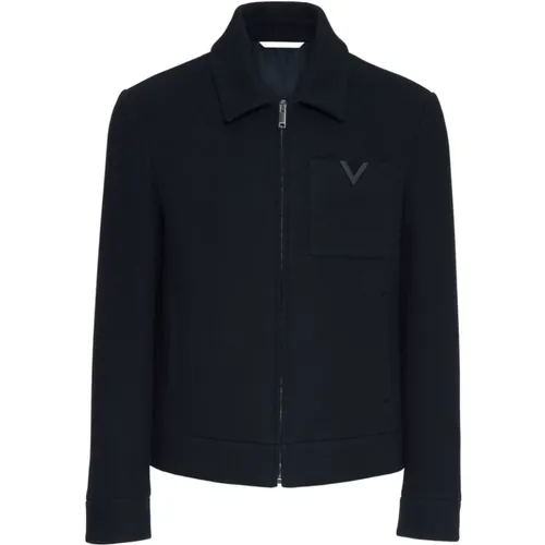 Navy Wool Coat , male, Sizes: M - Valentino - Modalova