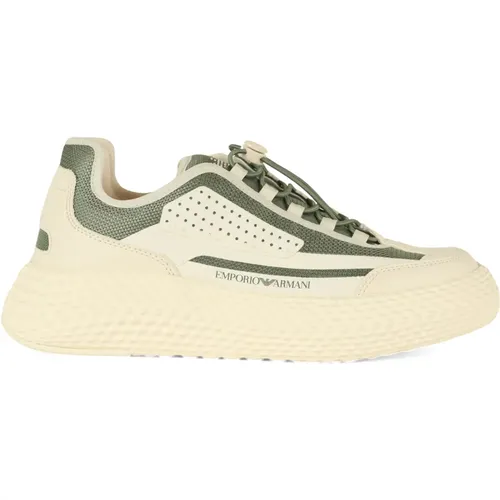 Sneakers aus Stoff und Leder mit Kordelzug - Emporio Armani - Modalova