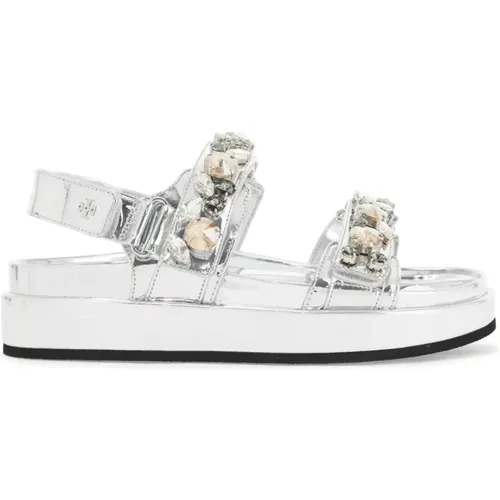 Kristallverzierte Metallische Sportsandalen , Damen, Größe: 39 EU - TORY BURCH - Modalova