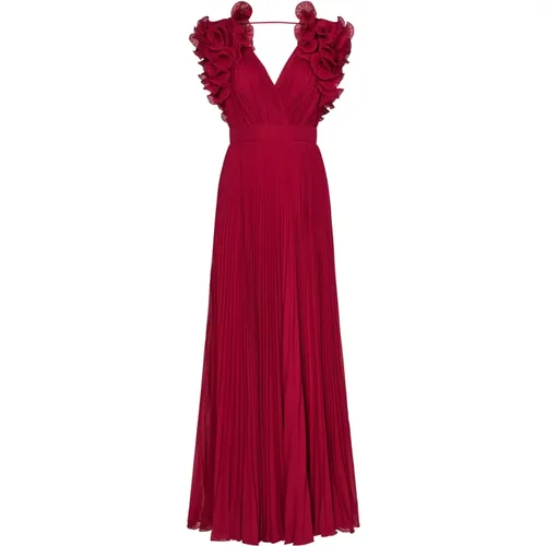 Rotes Plissiertes Bodenlanges Kleid - Elie Saab - Modalova