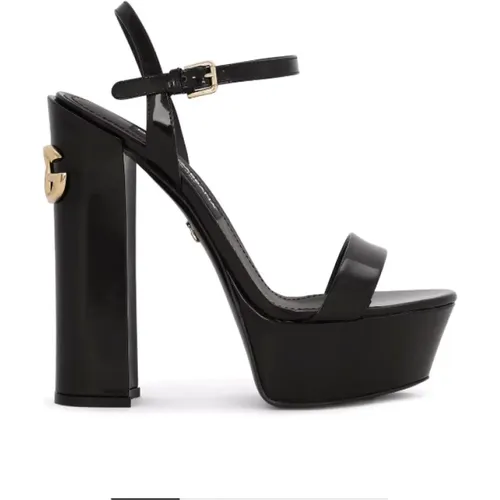 Patent Leather Logo-Plaque Platform Sandals , female, Sizes: 6 1/2 UK - Dolce & Gabbana - Modalova
