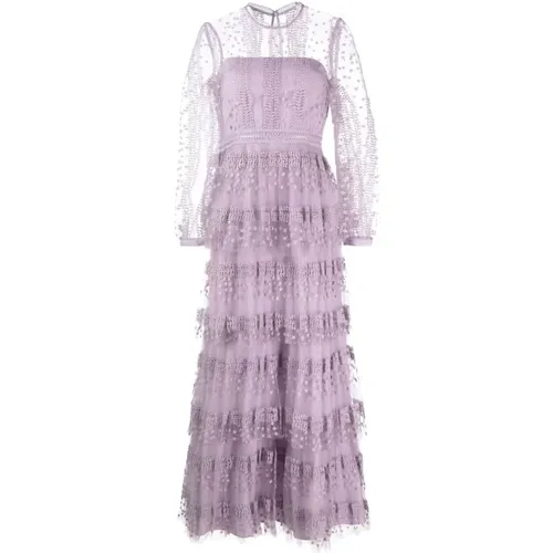 Lilac tiered lace maxi dress , female, Sizes: 3XS, 2XS - Self Portrait - Modalova
