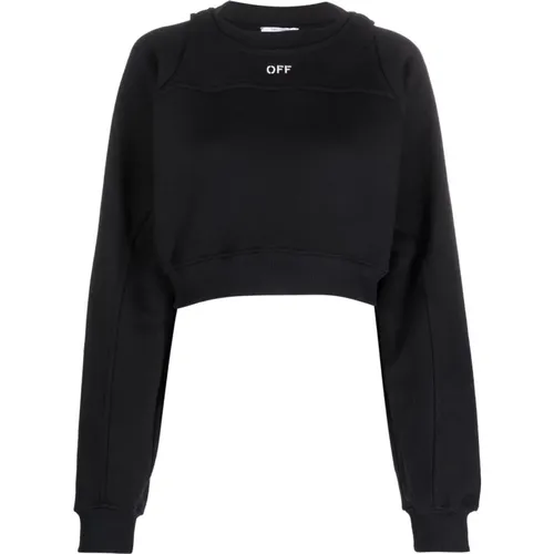 Schwarz Weiß Cropped Sweatshirt , Damen, Größe: M - Off White - Modalova