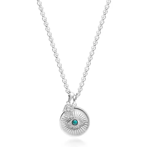 Mens Silver Evil Eye and Hamsa Hand Necklace , Herren, Größe: L - Nialaya - Modalova