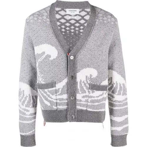 Wool Cardigan with Button Closure , male, Sizes: XL - Thom Browne - Modalova