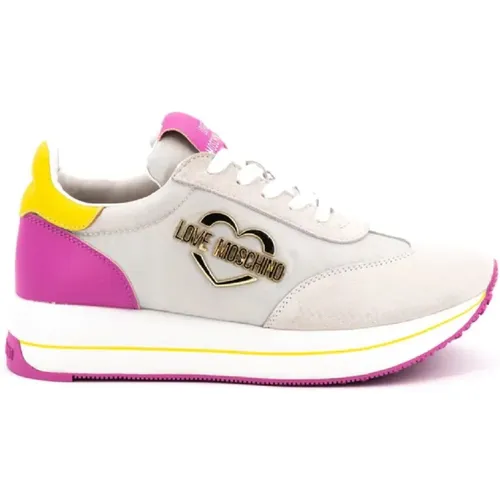 Multicolored Leather Sneakers with Technical Fabric and Suede Inserts , female, Sizes: 5 UK - Love Moschino - Modalova