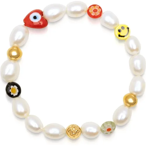 Men Smiley Face Pearl Bracelet , male, Sizes: S, L, 2XL, XL, M - Nialaya - Modalova