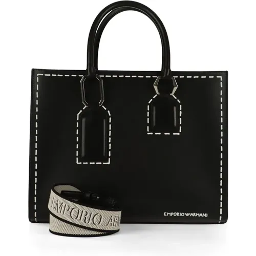 Large Handbag with Trompe loeil Print , female, Sizes: ONE SIZE - Emporio Armani - Modalova