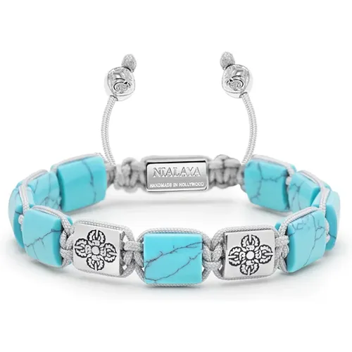 Women& Turquoise Flatbead Bracelet with Dorje Bead in Silver , female, Sizes: XS, L, M, S - Nialaya - Modalova