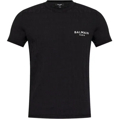 Schwarzes Stretch Slim Fit Logo T-Shirt - Balmain - Modalova
