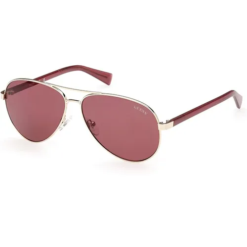 Stylische Sonnenbrille mit bordeauxfarbenen Gläsern - Guess - Modalova