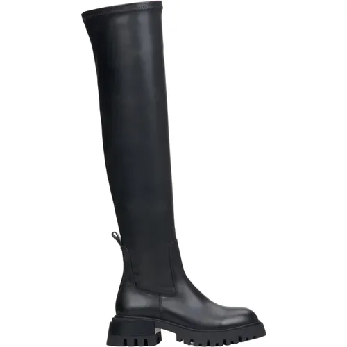 Damen Schwarze Kniehohe Stiefel aus echtem Leder mit weichem Schaft Er00114696 - Estro - Modalova