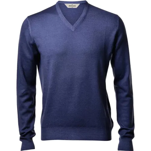 Blauer V-Ausschnitt-Strickpullover mit Délavé-Effekt , Herren, Größe: 4XL - Gran Sasso - Modalova