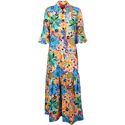 Vibrant Floral Print Dress , female, Sizes: S - La DoubleJ - Modalova