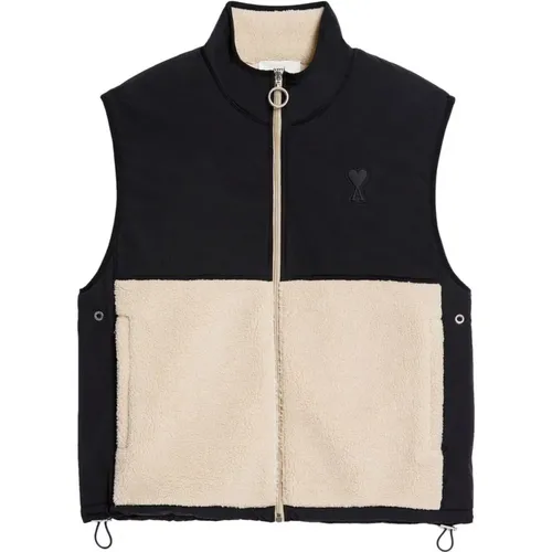 Heart Logo Vest Jacket Off White/Black , male, Sizes: L - Ami Paris - Modalova