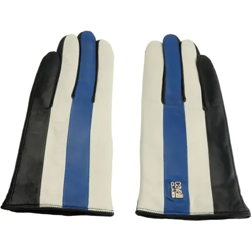 Chic Blue and Black Leather Gloves , unisex, Sizes: 7 1/2 IN - Cavalli Class - Modalova