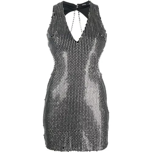 Sequin V-Neck Dress with Cut-Out Detail , female, Sizes: XS - Amen - Modalova