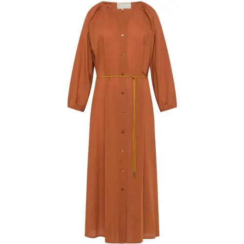 Terracotta Cotton Robe with Balloon Sleeves , female, Sizes: 3XS, XS, 2XS - Momoni - Modalova