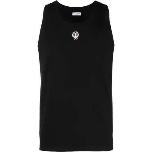 Men`s Sleeveless Top with DG Patch , male, Sizes: S, L, M - Dolce & Gabbana - Modalova