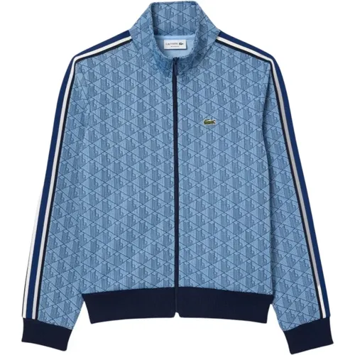 Monogramm Sweatshirt mit Reißverschluss Blau Jacquard , Herren, Größe: S - Lacoste - Modalova