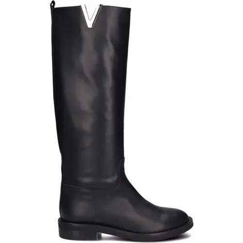 Stilvolle schwarze Lederstiefel - Via Roma 15 - Modalova