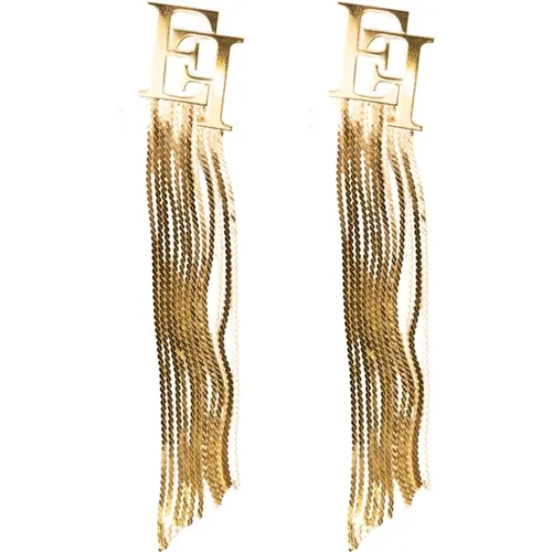 Metall Fransen Ohrringe mit Schmetterlingsverschluss , Damen, Größe: ONE Size - Elisabetta Franchi - Modalova