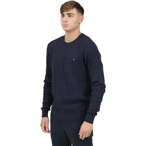 Blauer Pullover mit Rundhalsausschnitt im Retro-Stil , Herren, Größe: 2XL - Tommy Hilfiger - Modalova