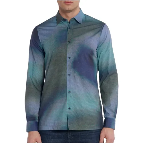 Klisches Blaues Hemd mit Kragenknopf , Herren, Größe: XL - Armani Exchange - Modalova