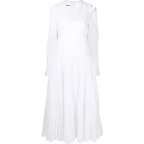 Midi Dress with Pleated Skirt and Cut-Out Shoulders , female, Sizes: S - Jil Sander - Modalova