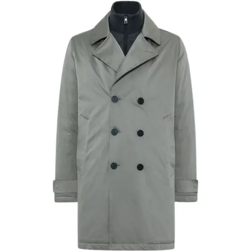 Grey Double-Breasted Padded Trench Coat , male, Sizes: M - Duno - Modalova