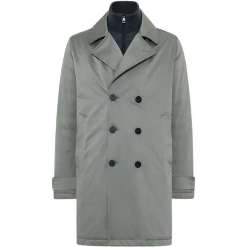 Grey Double-Breasted Padded Trench Coat , male, Sizes: XL, M - Duno - Modalova
