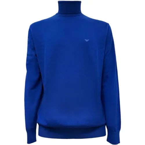 Blauer Wollpullover mit Besticktem Adlerlogo - Emporio Armani - Modalova