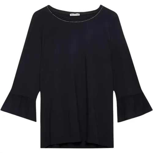 Ruffled Sleeve Chain T-Shirt , female, Sizes: S, XL, L - Elena Mirò - Modalova