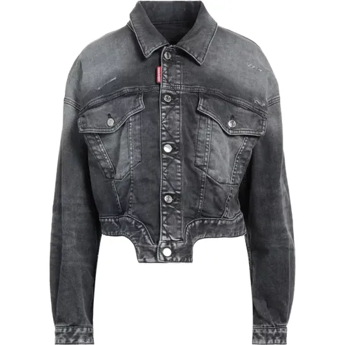 Schwarze Rose Wash Denim Jacke , Damen, Größe: XS - Dsquared2 - Modalova