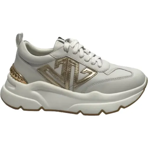 Leather Sneaker with Gold Details , female, Sizes: 3 UK, 7 UK, 5 UK, 4 UK, 8 UK, 6 UK - Emanuelle Vee - Modalova