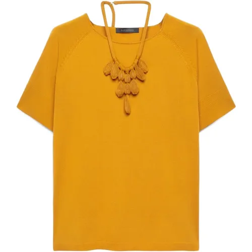 Baumwoll-Modal-Pullover mit Halskette , Damen, Größe: XL - Elena Mirò - Modalova