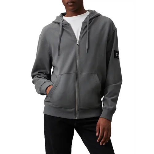 Grey Sweater with Hood and Zipper , male, Sizes: XL, S, L, M - Calvin Klein - Modalova