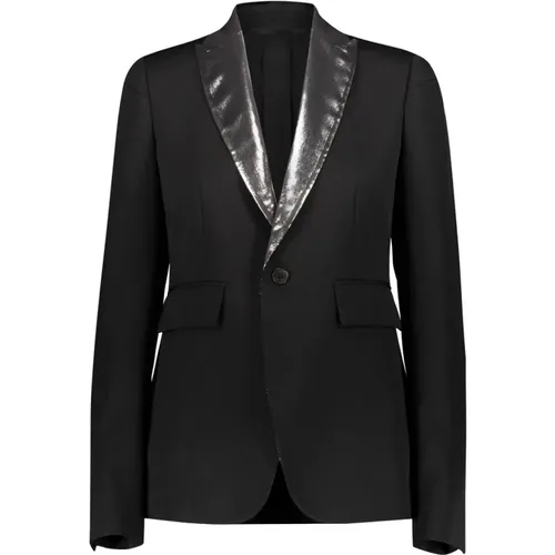 Gabardine Smoking Jacket with Silver Lamé Collar , female, Sizes: XS, M - Sapio - Modalova
