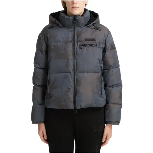 Camouflage Down Jacket with Zip Closure , female, Sizes: S - Emporio Armani EA7 - Modalova