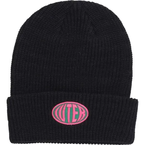 Schwarze Beanie Mütze mit Besticktem Logo - IUTER - Modalova