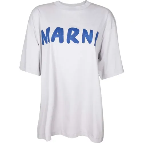 Graues Baumwoll-Jersey T-Shirt mit Logo , Damen, Größe: S - Marni - Modalova