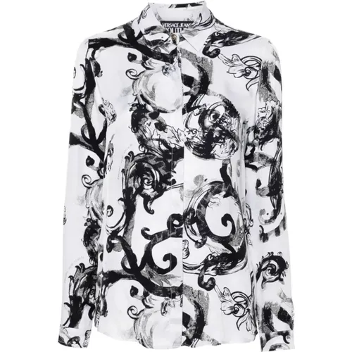 Weiße Watercolor Barock Twill Hemd , Damen, Größe: 3XS - Versace Jeans Couture - Modalova
