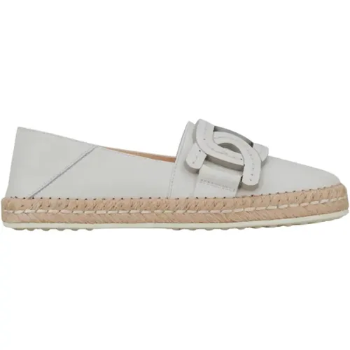 Weiße Leder Slip-Ons mit Ketten-Detail , Damen, Größe: 39 1/2 EU - TOD'S - Modalova