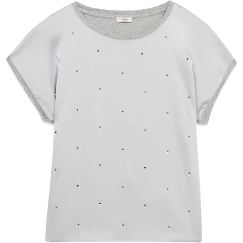 Kristall Jersey T-Shirt mit Satin Vorderseite - Oltre - Modalova