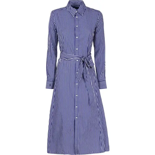 Gestreiftes Baumwollhemdkleid Blau Weiß , Damen, Größe: 3XL - Polo Ralph Lauren - Modalova