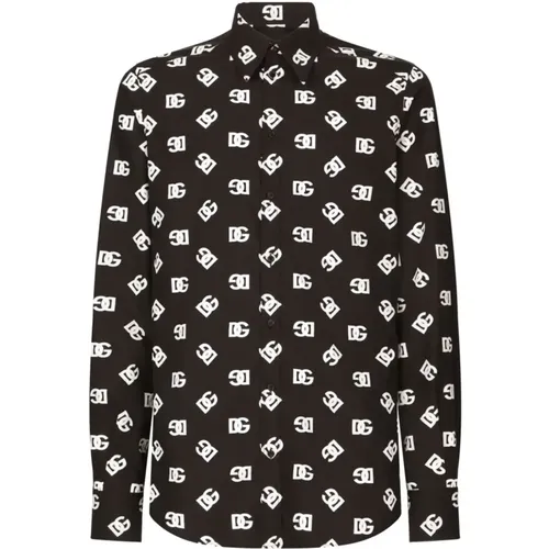 Casual Shirts,Logo Print Schwarzes Hemd - Dolce & Gabbana - Modalova