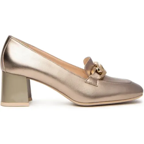 Bronzene Lederkette Loafers , Damen, Größe: 37 EU - Nerogiardini - Modalova