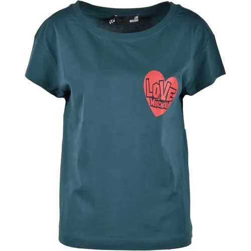 Grünes T-Shirt für Frauen , Damen, Größe: M - Love Moschino - Modalova