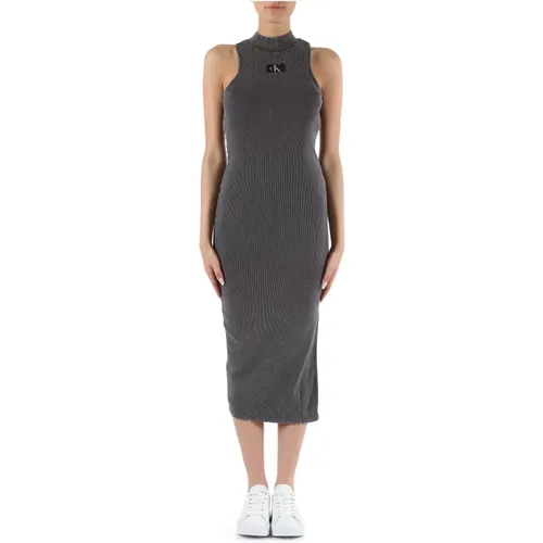 Ribbed Cotton Stretch Midi Dress , female, Sizes: 2XS, M - Calvin Klein Jeans - Modalova