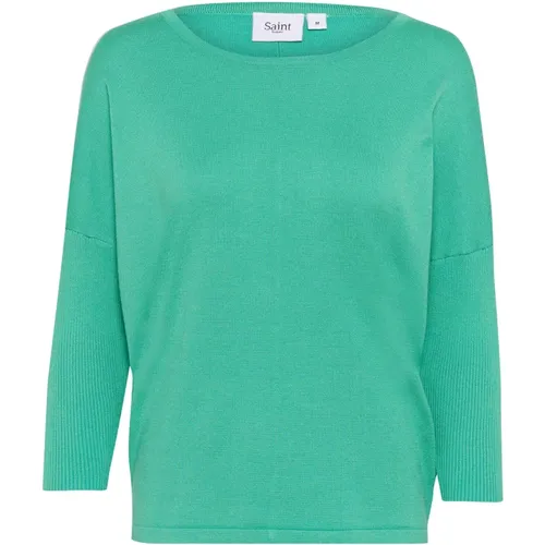 Grüner R-Neck Pullover Sweater , Damen, Größe: S - Saint Tropez - Modalova